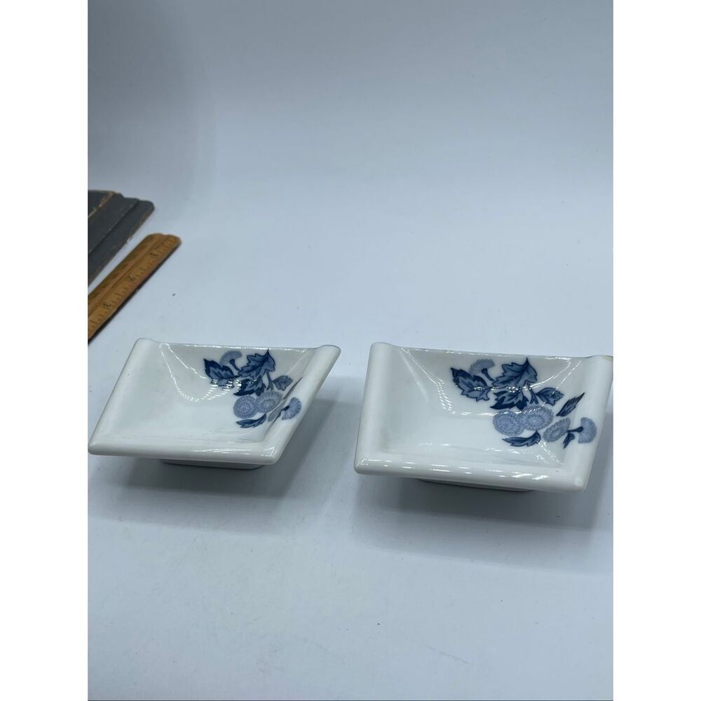 Vintage Japanese sushi / sauce dishes. White blue porcelain.